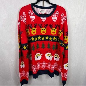 Ugly Christmas Sweater Red Knit Crewneck 2X Santa
